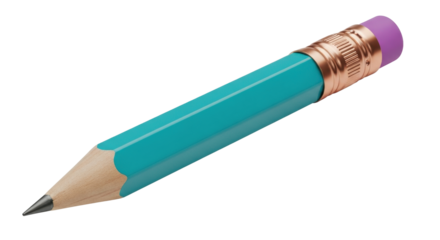 Isolated teal pencil with eraser and graphite tip for school or office, tool for writing