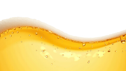 Golden liquid with frothy bubbles creates refreshing wave, perfect for beverage imagery