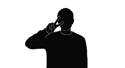 Silhouette of a person making a peace sign gesture, representing tranquility and positivity