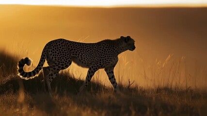 Majestic Cheetah Silhouette at Sunset - Powered by Adobe