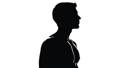 Silhouette of a man's upper body with a focus on his profile against a bright white backdrop