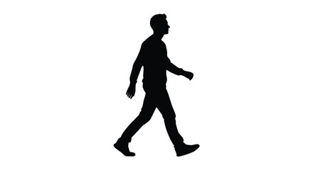 Stylized black silhouette illustration of a man walking, depicting human movement, forward motion, and active progress, versatile for graphic design, icons, and conceptual visuals