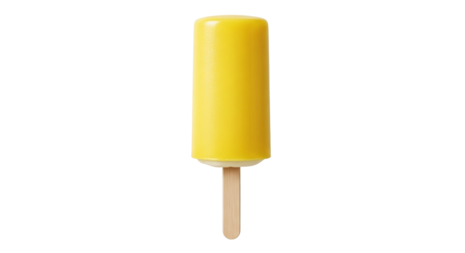 Isolated popsicle treat on a stick, refreshing fruit dessert frozen in summery yellow color
