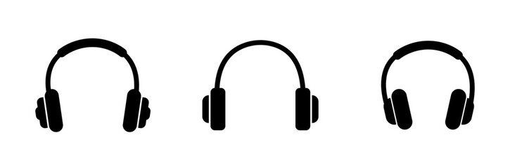 Headphones icon. Black headphones icon collection. Set of music headphones icons. headphone with microphone.  Vector headphone icons