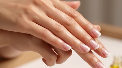Nourishing oil applied to hands enhances moisturizing skincare routine, showcasing beauty and elegance of well groomed nails while promoting relaxation and self care for ultimate wellness