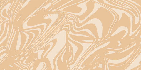 Beige marble acrylic swirl seamless pattern. Coffee latte, caramel, ice cream texture. 1970s trippy psychedelic waves print background.