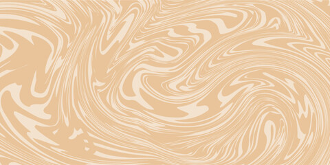Beige marble acrylic swirl seamless pattern. Coffee latte, caramel, ice cream texture. 1970s trippy psychedelic waves print background.