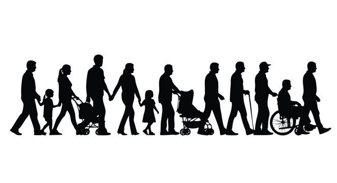 Diverse Community Silhouettes Walking Together, Representing Unity and Support System