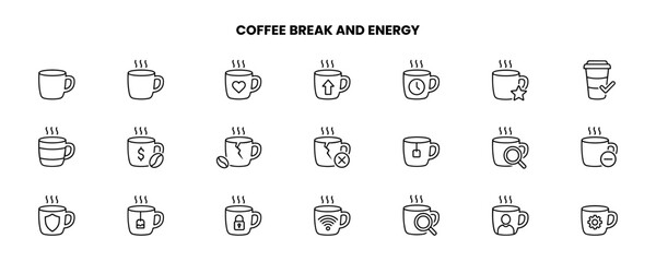 Set of minimalist line icons for Coffee Break and Energy concept