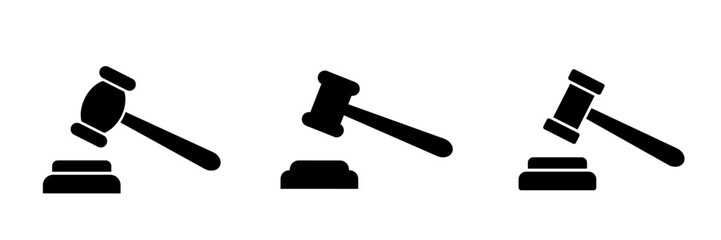 Gavel icons. Judge gavels collection flat icon. Gavel icon in different style. Vector isolated illustration.