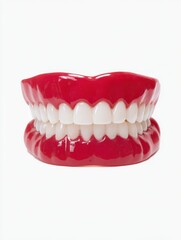 Obraz premium A pristine dental model featuring perfect white teeth and vibrant red gums, isolated on a clean white background, ideal for dentistry concepts.
