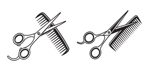 Scissors and comb vector illustration set for hairdressing and barber tools icon