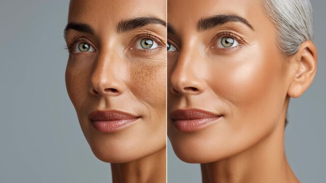Collagen and supplement concept ,Skin care improvement mature woman face with wrinkle reduction and smooth glowing complexion