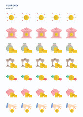 Currency and wealth flat icon set, Its including icons like bank, Financial Institution, money saving