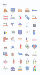 Hotel and restaurant service flat icon set, Its including icons like Food, resort, stay