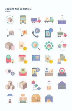 Courier and Logistics flat icon set, Its including icons like Parcel, courier, delivery and  cargo