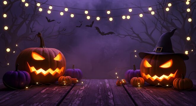 Espeluznante ilustraci&oacute;n de halloween, castillo de calabazas, oscuro, estilo de dibujos animados para ni&ntilde;os.