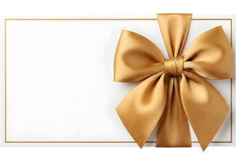 Fototapeta premium Elegant Gift Card with Golden Ribbon Bow, Blank White Space for Personalized Message, Festive Occasion