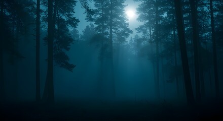 Obraz premium panorama de bosque brumoso oscuro paisaje de fantasía de halloween