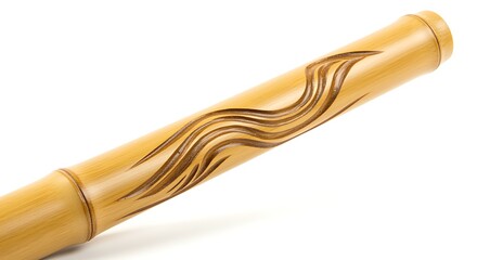 Close up of a carved bamboo shaft with a wavy pattern against a white background