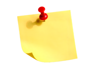A yellow sticky note with a red push pin