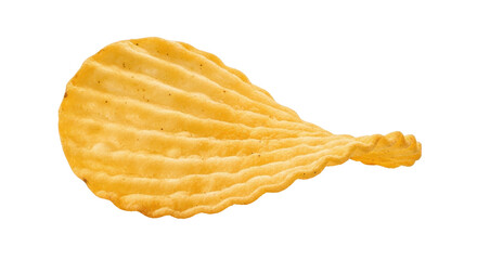 Isolated crinkle-cut potato chip, single fried snack, crunchy and savory treat, studio shot
