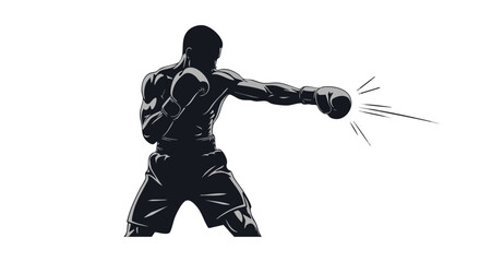 Silhouette of a boxer throwing a powerful punch, showcasing strength and athletic prowess in a dynamic pose