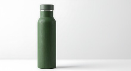 Modern dark green reusable water bottle with textured surface and silver cap