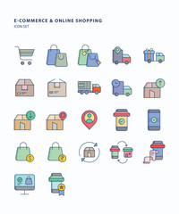 e commerce and online shopping linear color  icon set, Its including icons like shopping, cart, bag