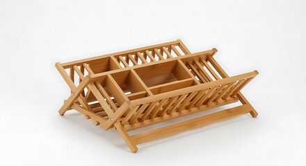 Natural bamboo folding dish rack for kitchen countertop storage