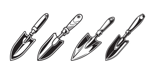 Knife set vector illustration with various sharp stainless tools and black handles isolated on white background