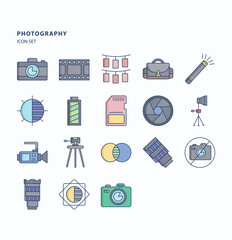 Photography linear color  icon set, Its including icons like tsensory, memory, film shootingg