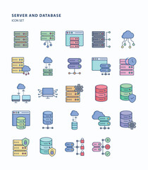 Server and database linear color  icon set, Its including icons like cloud data, storage, Server