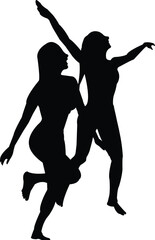 Silhouettes of Two Women Dancing Gracefully in Motion