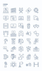 Cinema and movie outline  icon set, Its including icons like film, director chair, online streaming