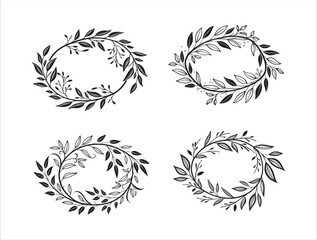 Black and white floral vector set with decorative icons and nature-inspired elements