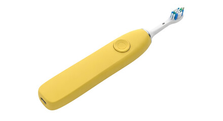 Isolated yellow electric toothbrush for clean teeth and good oral hygiene, healthcare tools