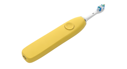 Isolated yellow electric toothbrush for clean teeth and good oral hygiene, healthcare tools