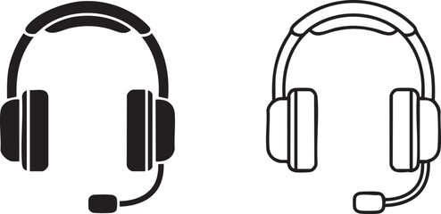 Headset with Microphone Icons Solid and Outline Vector for Support/Call Center © Adobe