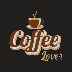 Coffee Lover, Retro Script Typography T-Shirt Design with Coffee Cup Vector