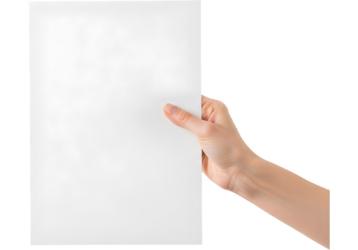 Hand Holding Blank White Paper Sheet on Black Backdrop, Clean Presentation, Isolated Mockup, Vertical Display