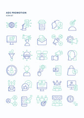 Fototapeta premium Ads campaign and promotion outline color icon set, Its including icons like Advertising, Public Relations and Customer feedback