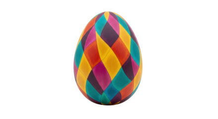 Isolated colorful Easter egg with harlequin pattern, traditional spring celebration