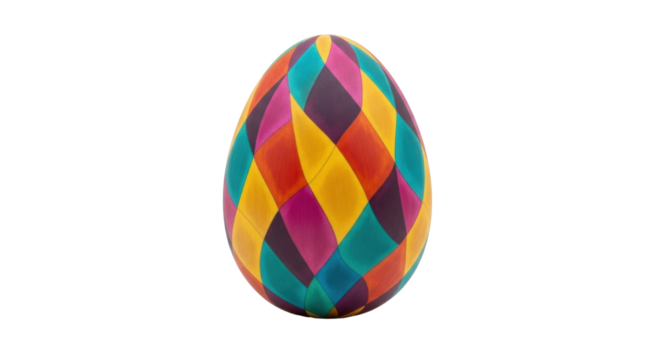 Isolated colorful Easter egg with harlequin pattern, traditional spring celebration