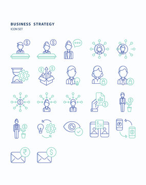 Business strategy outline color icon set, Its including icons like Enterprise, chat and manager