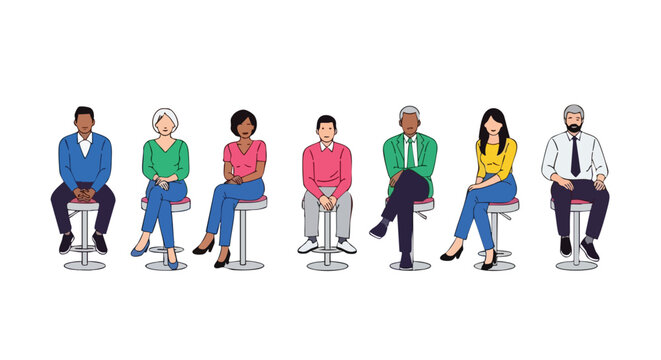 Diverse Group of People Sitting on Stools Representation and Inclusion