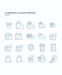 e commerce and online shopping outline color icon set, Its including icons like shopping, cart, bag
