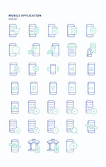 Mobile Application outline color icon set, Its including icons like cart, date, location and bank