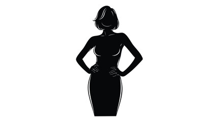 Sophisticated black silhouette of a confident and elegant woman standing with hands on hips, representing professionalism and self-assured female strength in business