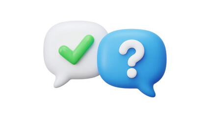 3d speech bubbles symbolizing questions and answers with a checkmark and question mark icon © Riya